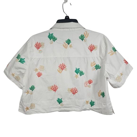 Maeve by Anthropologie Short Sleeve Embroidered Cropped Surf Shirt Size M - Picture 5 of 13